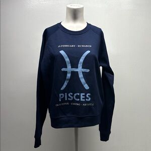 Anthropologie Pisces Sweatshirt Long Sleeve Pullover Cotton Top Navy Blue XS